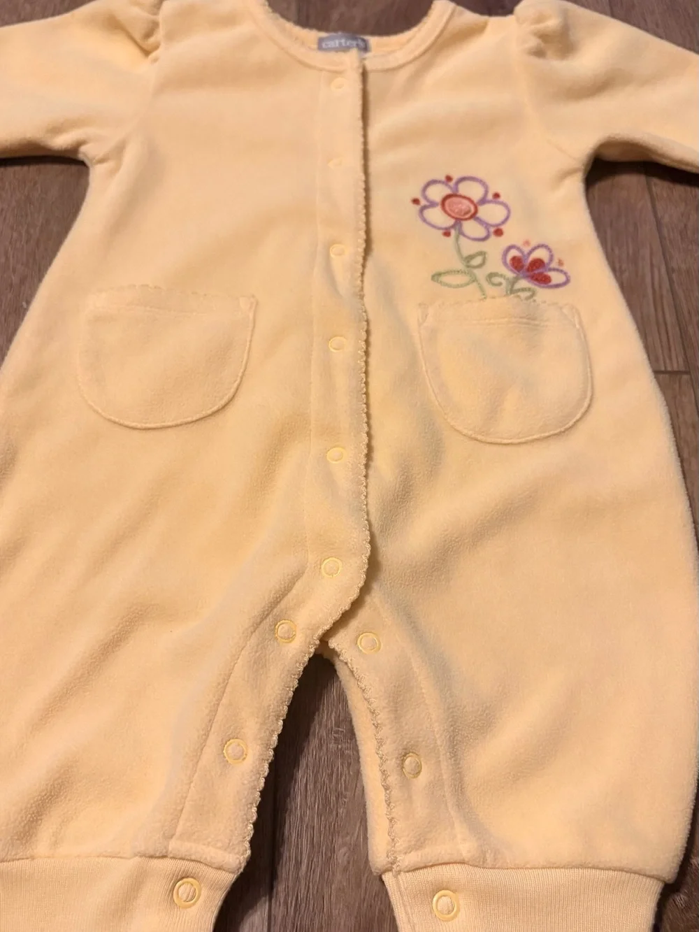 Carter's Soft Yellow Fleece Floral Footed One-Piece